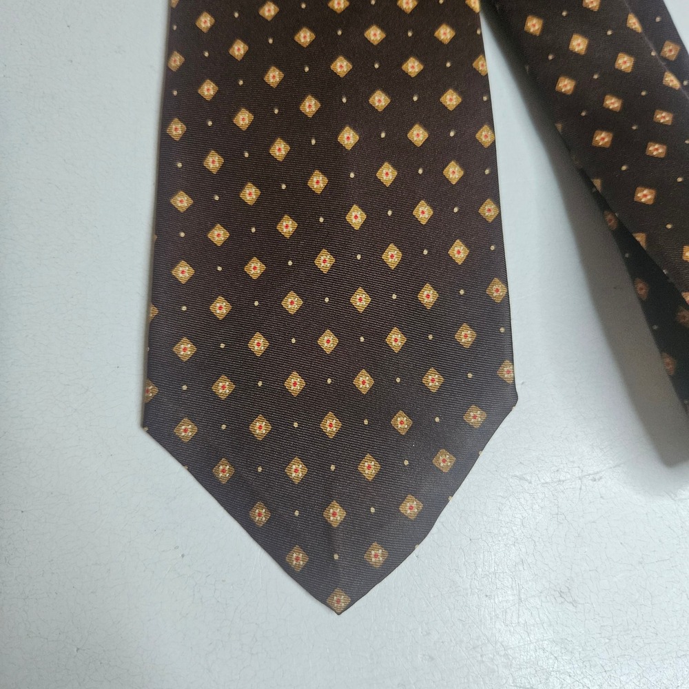 Christian Dior Cravates Silk Tie Brown Geometric Diamond Pattern Mens Necktie